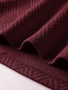 Manfinity Homme Men's Casual Solid Color Short Sleeve Textured Polo Shirt, Formal - Burgundy - View 5