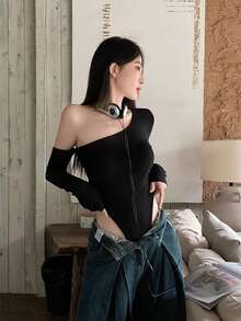 SHEIN Unity 女式不對稱領長袖連體衣