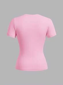 SHEIN EZwear 2pcs/Set Casual Minimalist Basic Round Neck Short Sleeve Undershirt, Pink & White, Spring/Summer - Multicolor - View 6