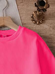 Young Girls Light Pink Splatter Paint & Can Tab Letter Print Long Sleeve Sweatshirt Set For Autumn,Back-To-School,Career Day,Outdoor Sports Wear - Multicolor - View 5