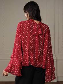 Aveloria Rosie 复古红色底白色波点衬衫，袖口和下摆饰有多层荷叶边，波浪形领口后背系带，柔美优雅，适合下午茶和约会穿着。 - 紅色 - 查看 7