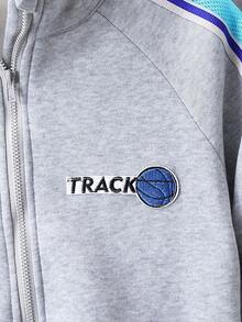 SHEIN Vacaura Tween Boy Letter Graphic Contrast Tape Raglan Sleeve Jacket & Sweatpants Without Tee Chic Outfits For Autumn/Winter - Grey - View 3