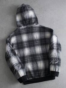 PAVTROS Men's Letter Embroidery Plaid Pocket Casual Loose Hoodie Acid Wash Hoodie Motorcycle Hoodie Grunge Hoodie Cropped Graphic Street Hoodie Men's Flannel Hoodie Men - Multicolor - View 2