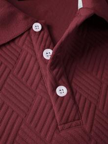 Manfinity Homme Men's Casual Solid Color Short Sleeve Textured Polo Shirt, Formal - Burgundy - View 6