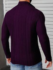 Manfinity CasualCool 男士纯色长袖半开襟罗纹休闲T恤 - 紫羅蘭色 - 查看 2