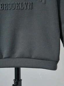 SHEIN Vacaura 2pcs/Set Boys Casual Hooded Sweatshirt And Sweatpants Knit Set, Autumn/Winter - Dark Grey - View 6