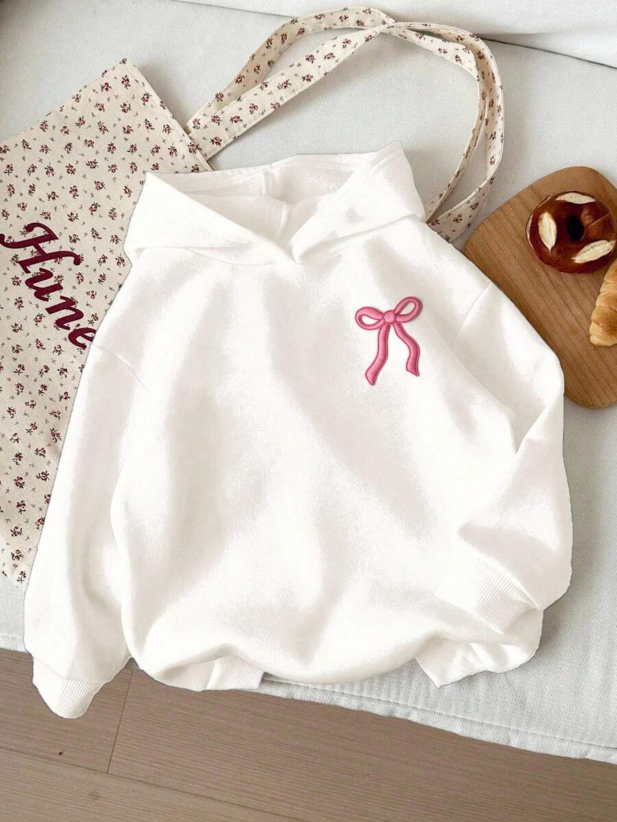 Áo nỉ dài tay dài màu trắng, hồng ngọt ngào, thêu nơ, thoải mái, dày dặn, mềm mại dành cho bé gái tuổi teen, thích hợp mặc hàng ngày vào mùa thu/đông, đi chơi, phong cách đường phố, trường học, kỳ nghỉ, mùa ấm áp, mùa thu & đông, dễ chịu, mặc nhiều lớp mùa thu & đông, thời trang, trang phục thường ngày, họa tiết nơ, mùa thu & đông, phong cách mùa thu & đông sang trọng, phong cách mới mùa thu & đông, lễ hội, thời trang mùa đông, sành điệu. - trắng - Xem 1