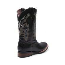 Bota Vaquera Clásica para Hombre - Estilo 0203 - Bordado  Elegante en Caña - Punta Semi-Cuadrada y Tacón Vaquero Cubano - Calzado de Fiesta y Rodeo de Alto Impacto. - Negro - Ver 5