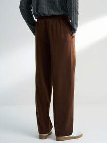 Manfinity Dauomo Men's Solid Color Drawstring Waist Pockets Straight Leg Casual Pants - Brown - View 2