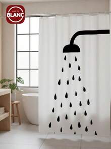 Madebyblanc Thickened Bathroom Shower Curtain With Black Shower Head Pattern, Waterproof, Mildew & Mold Resistant, Suitable For Shower, Blocking And Separation, No Need For Drilling Home Bathroom Decor Fall Decor Bathroom Accessories Back To School - Black and White - View 2