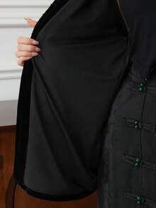 EastFlair Women's Floral Embroidered Drop Shoulder Long Sleeve Open Front Loose Casual Jacket/Summer\Chinese Style - Black - View 8