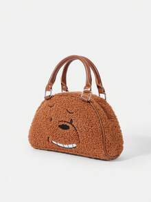 We Bare Bears X SHEIN Bolso de mano estilo Boston con estampado de dibujos animados amarillo, estilo casual de campus y calle - Marrón Chocolate - Ver 4