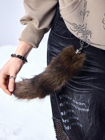 Grunge Punk 1pc Y2K Retro Cute Personalized Versatile High-Quality Brown Ombre Faux Fur Fox Tail DIY Keychain Bag Charm, Suitable For Women/Girls Daily Wear, Holiday Gift