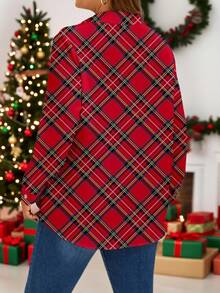 EMERY ROSE 大码女式休闲长袖格纹印花翻领衬衫，适合春秋季穿着 - 彩色 - 查看 2
