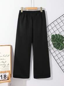 SHEIN Vacaura Tween Boys' Casual Solid Color Drawstring Waist Sweatpants Fall Winter - Black - View 2