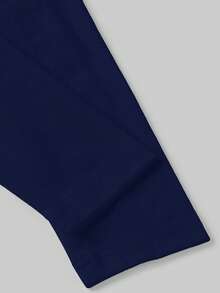 SHEIN EZwear Áo thun dài tay cổ lọ nhún bèo màu xanh navy dành cho nữ, phù hợp cho mùa thu/đông - Màu xanh lam - Xem 3