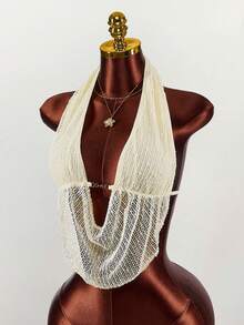 Amplova 女士时尚性感透视露背吊带短款上衣，夏季 - 杏色 - 查看 2