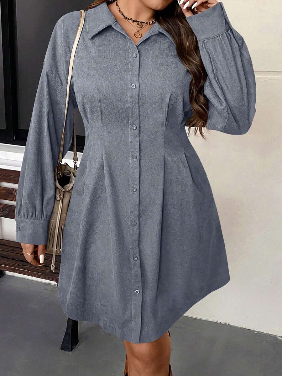 SHEIN VCAY Váy Cardigan bó eo cỡ lớn phong cách cổ điển thường ngày thu/đông - Màu xanh bụi bặm - Xem 1