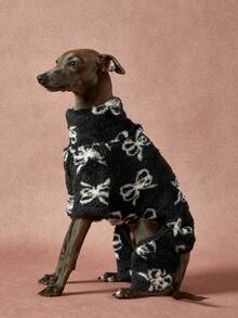 PETSIN Pawparrel 1件宠物秋冬时尚可爱黑白蝴蝶结印花双面毛绒保暖弹力舒适狗狗高领连体衣 - 彩色 - 查看 2