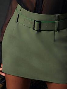 NYA SZN Skirt Mini Length Fitted Belt Buckle Streetwear Grunge Chrome Ibiza Cool Girl Holiday Gyaru Faux Leather Fall Winter Statement Valentines Day Carnival Outfits For Women - Green - View 7