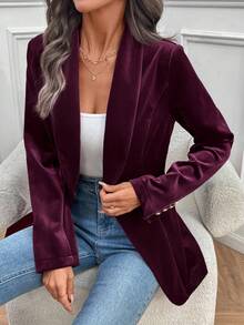 EMERY ROSE Women's Elegant Solid Color Velvet Blazer - Purple - View 6