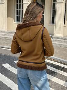 Chaqueta gruesa de otoño e invierno para mujeres - abrigo cómodo y cálido en el pelo compuesto, chaqueta versátil de moda, adecuada para varias ocasiones - Camel - Ver 3