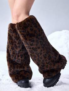 ROMWE Grunge Punk 1pair Leopard Print Stylish And Warm Leg Warmers For Women - dark brown - View 5