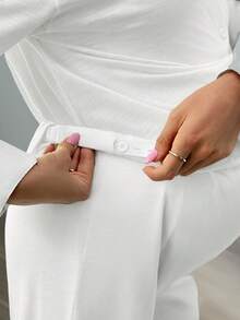 SHEIN 2pcs Maternity & Nursing White Autumn Casual Everyday Solid Color Button Front Shirt And Pants Set,Pregnancy Clothing Sleepwear Lounge Set Easycomfort - White - View 5