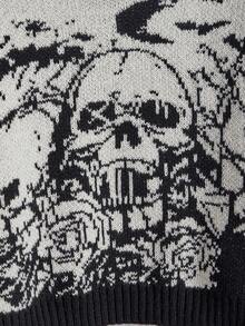 ROMWE Goth Women's Mock Neck Dark Castle Moon Skull Jacquard Contrast Color Knit Sweater - Black - View 3