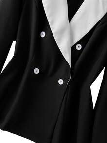 GlowEve CURVE Conjunto de 2 piezas de chaqueta y pantalones de talla grande para mujer con cuello de solapa, manga larga, doble botonadura y color contrastante, elegante para ir a trabajar - Negro - Ver 4