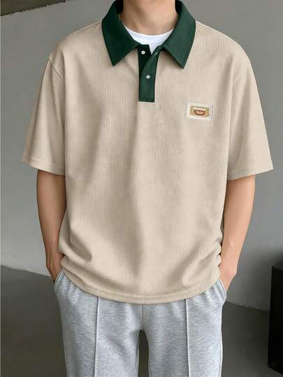 Claim Dot Men's Letter Embroidery Contrast Color Short Sleeve Casual Commuter Polo Shirt Polo Shirt For Men