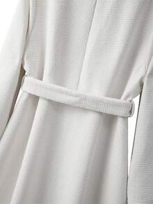 SHEIN Clasi Plus Size Women's Solid Color Round Neck Long Sleeve Single-Breasted High-Quality Slimming Dress - White - View 9