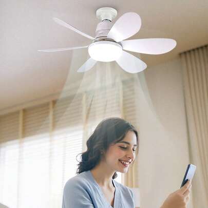 带灯和遥控器的吊扇，40 W 可调光 LED 吊扇，带 E27 插座，卧室、客厅吊扇，6 扇叶，3 档速度，定时