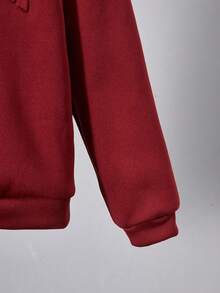 SHEIN Vacaura 2pcs/Set Boys Casual Hooded Sweatshirt And Sweatpants, Knit, Autumn/Winter Fall - Burgundy - View 4
