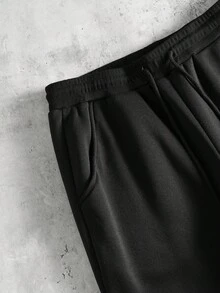 PAVTROS Bộ đồ thể thao nam gồm áo hoodie in khẩu hiệu, khóa kéo phía trước và quần nỉ có dây rút ở eo, màu đen, hai mảnh. Bộ đồ thể thao nam phối hợp, bộ 2 mảnh, bộ quần jogger nam, bộ đồ thể thao phong cách Y2K. - màu đen - Xem 7