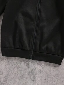 SHEIN Coolqubz 青少年纯黑色连帽拉链运动衫，适合休闲和运动穿着 - 黑色 - 查看 5