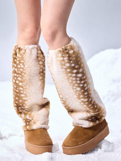 Fairycore 1 Set di copristivali in pelliccia con stampa di cervi per donna, copristivali invernali soffici, accessori per feste e climi freddi (texture casuale)