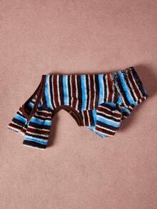 1 pièce Combinaison pour chien à col montant en peluche douce et élastique, style classique à rayures contrastées de couleur, style universitaire, convient pour l'automne/l'hiver - Multicolore - Voir 3