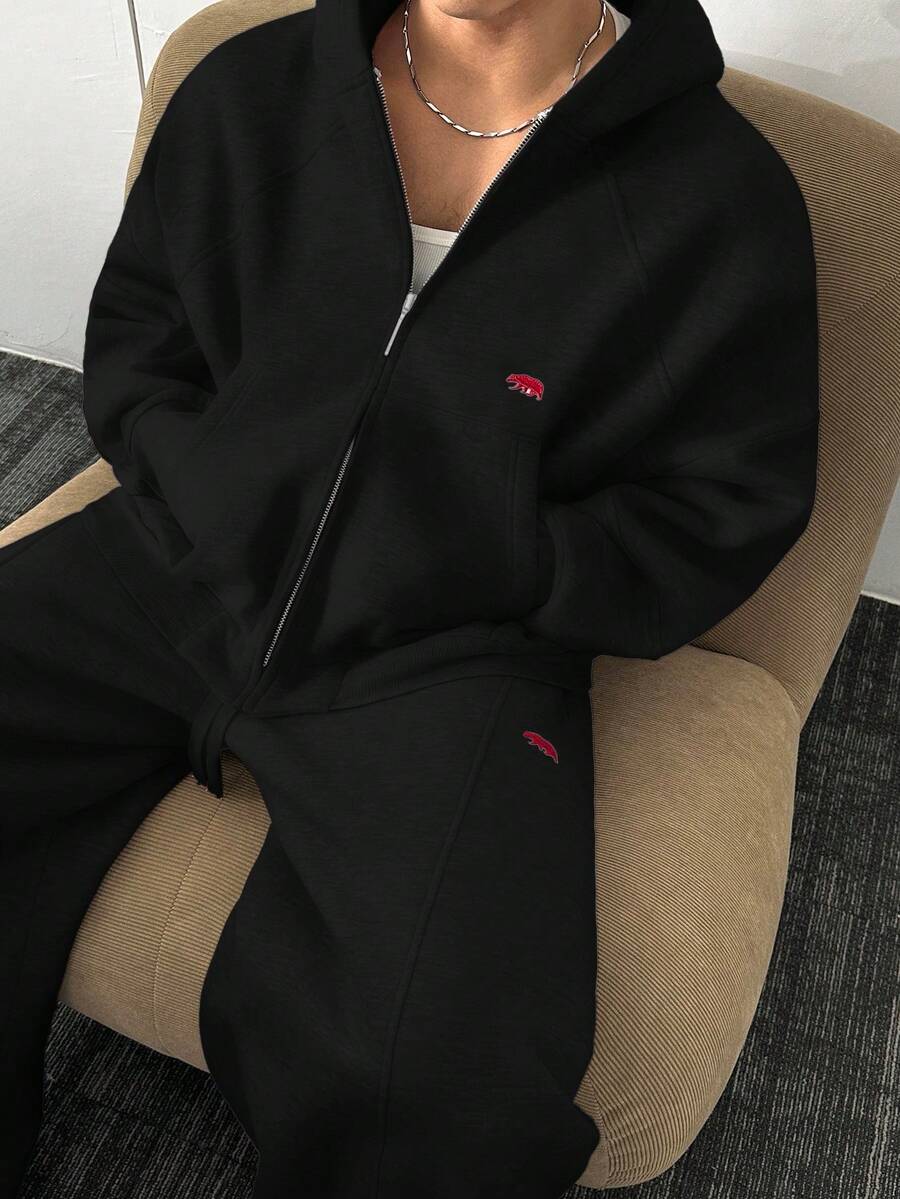 ESTAVOR Men's Street Fashion Embroidered Hoodie Sweatshirt Long Sleeve Sweatshirt - Black - View 1