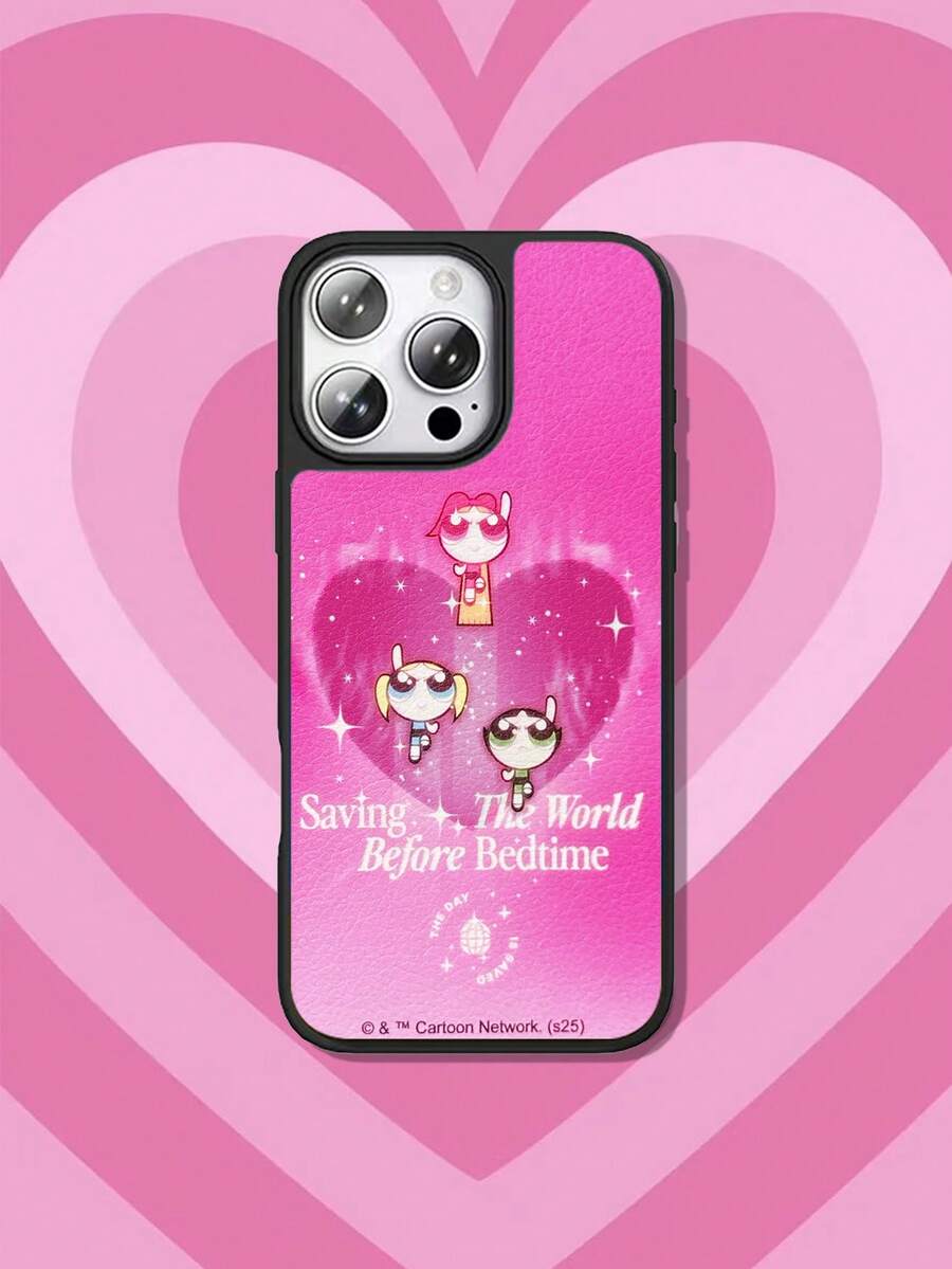 THE POWERPUFF GIRLS X SHEIN 这款飞天小女警二合一手机壳采用TPU+PC材质，具有防震磨砂质感和皮革纹理表面，可防止手汗。精致的爱心印花图案有效保护您的苹果14/15、16/17 Pro Max手机。 - 彩色 - 查看 1