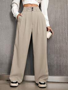 Aveloria Affinna High-Waisted Wide Leg Pants For Women's Commute Wear  - Khaki - View 1