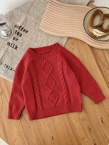 SHEIN Newborn Baby Girl Casual Brown Long Sleeve Sweater, Autumn/Winter