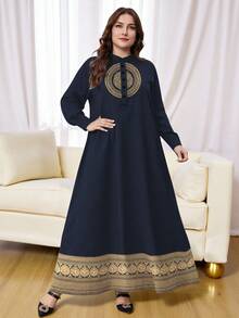 SHEIN Lacomfia Đầm dài tay cổ nút in họa tiết sọc tròn cỡ lớn dành cho nữ - Nhiều màu - Xem 4