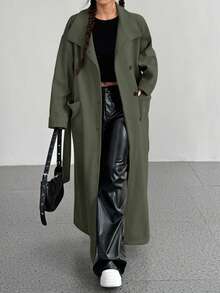 SHEIN Unity Women's Solid Color Drop Shoulder Long Sleeve Single Breasted Pocket Casual Loose Regular Jacket - Green - View 4