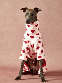 PETSIN Pawparrel 1pc Pet Autumn/Winter Fashion Cute Red Love Printed Double Sided Plush Warm And Elastic Comfortable Dog High Collar Jumpsuit - Multicolor - View 6