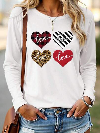 EMERY ROSE バレンタインデー ハート柄 長袖Tシャツ (レディース)