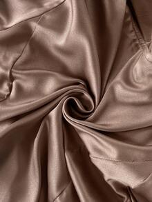 Rafferiza 女士纯色披肩领灯笼袖系腰上衣和亮片半裙修身优雅两件套 - 鏽棕色 - 查看 9