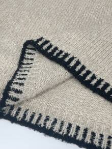 Vionelle 大码女式针织套头毛衣，优雅时尚撞色宽松休闲百搭上衣，秋冬季女式上衣，女士毛衣，套头衫，时尚女装 - 卡其色 - 查看 7