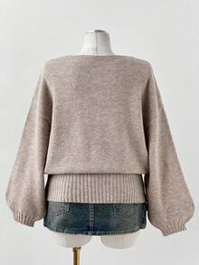 Sunspun 秋冬简约纯色V领侧扣收腰短款针织套头毛衣