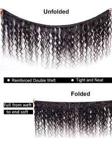 水波纹真人发 3 束装，湿润波浪卷发束，12A 双层巴西未加工 Remy 真人发，水波纹编织接发，自然黑 - Natural Black - 查看 4